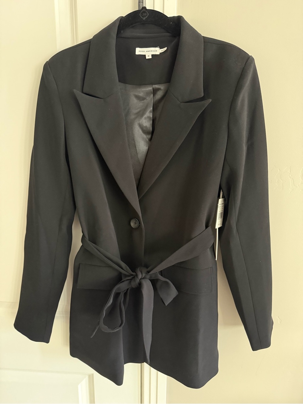 Good American Trench Blazer Black Tie-Waist Blazer Jacket, NWT, Sz 2